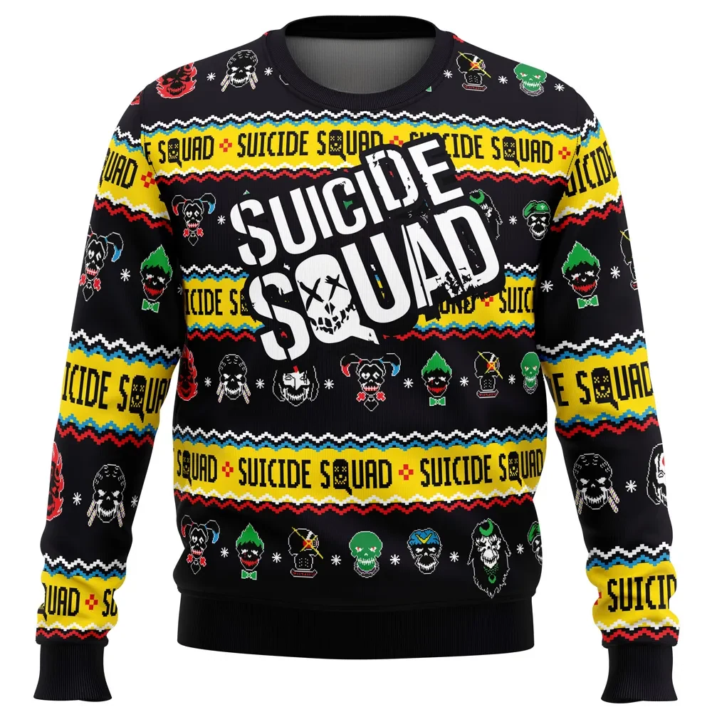 Anti-Hero Team Suicide Squad Ugly Christmas Sweater, DC Joker Harley Quinn Holiday Sweater, Unisex Crewneck Sweatshirt, Superhero Xmas Gift