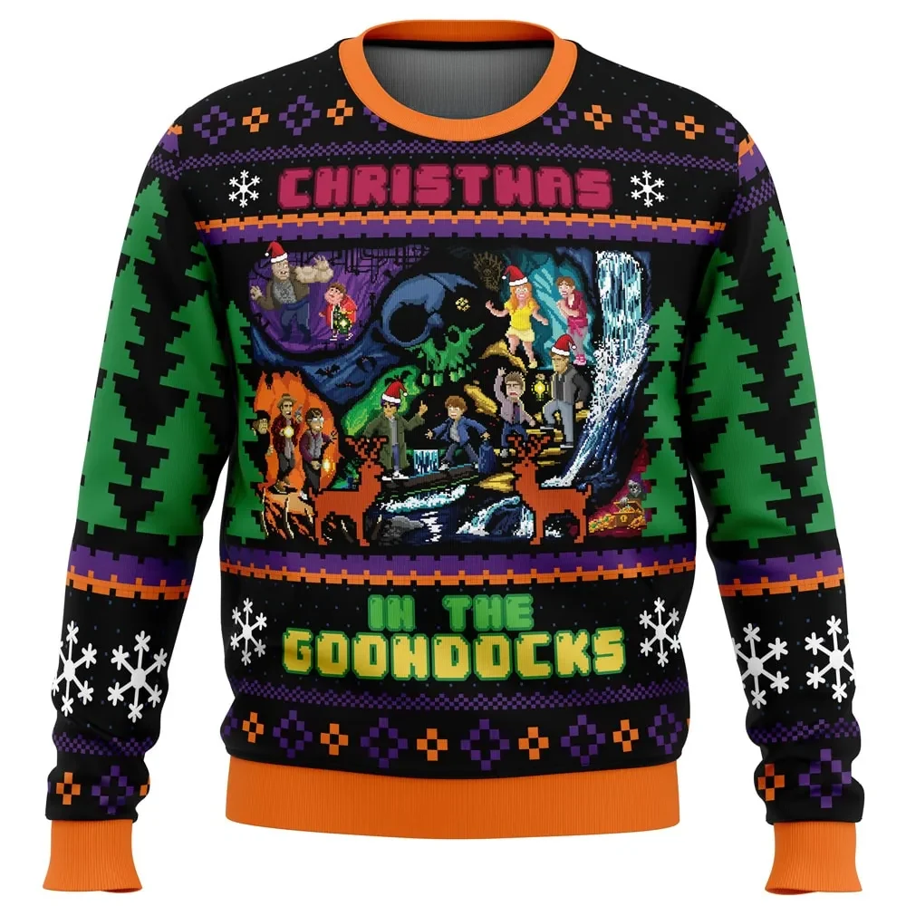 Christmas in the Goondocks Goonies Ugly Christmas Sweater, The Goonies 80s Movie Holiday Sweater, Pixel Art Xmas Gift, Unisex Pullover