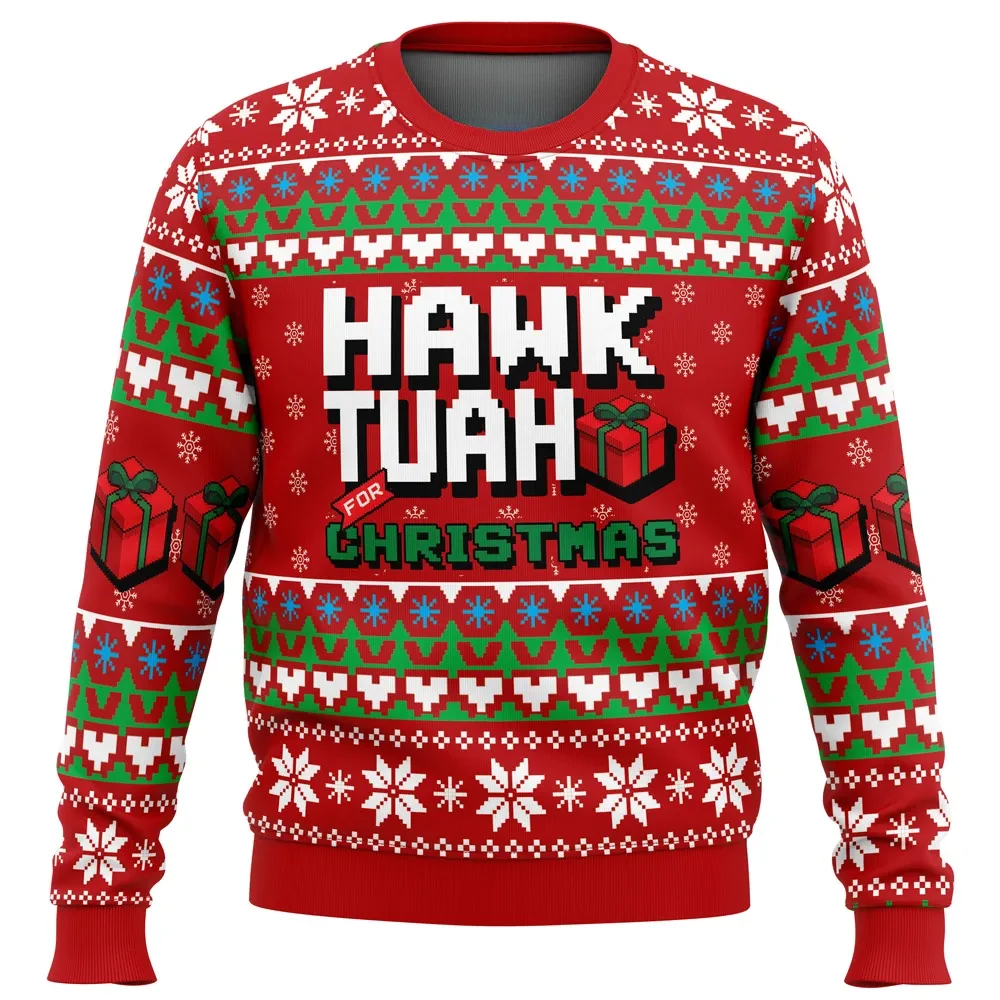 Hawk Tuah For Christmas Ugly Christmas Sweater, Funny Meme Holiday Sweatshirt, Viral Internet Joke Xmas Party Gift for Adults