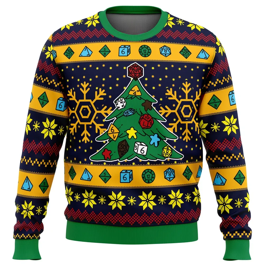 RPG Dice Christmas Tree Ugly Christmas Sweater, Polyhedral D20 Tabletop Gamer Holiday Sweatshirt, Board Game Xmas Gift for Players