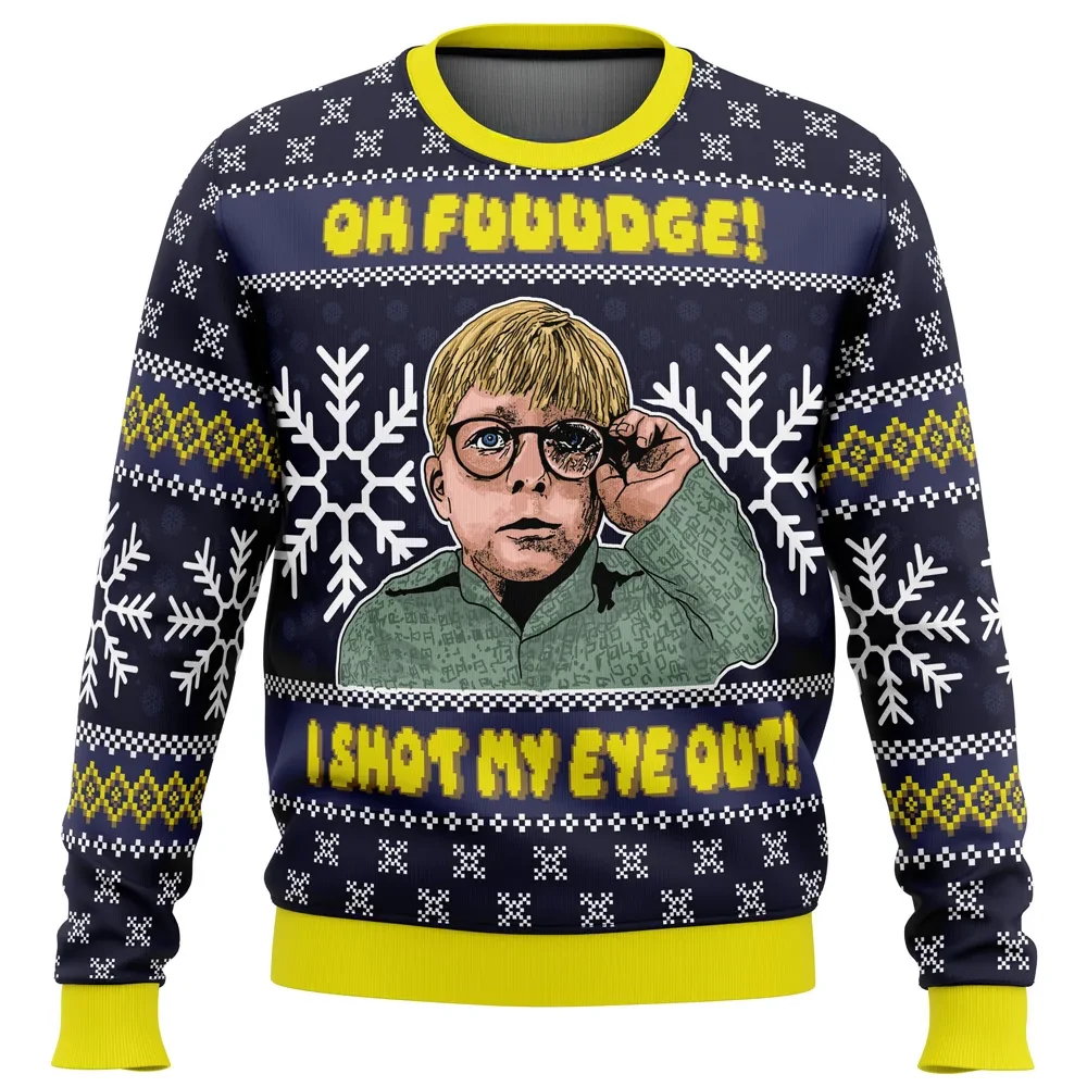 Oh Fuuudge I Shot My Eye Out A Christmas Story Ugly Christmas Sweater, Ralphie Holiday Sweater, Movie All Over Print Xmas Sweater