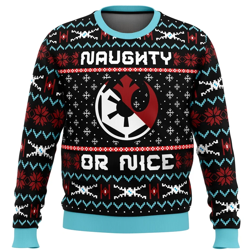 Galactic Naughty or Nice Star Wars Ugly Christmas Sweater, Rebel Alliance and Empire Emblem Holiday Sweater, X-Wing TIE Fighter Movie Xmas Gift