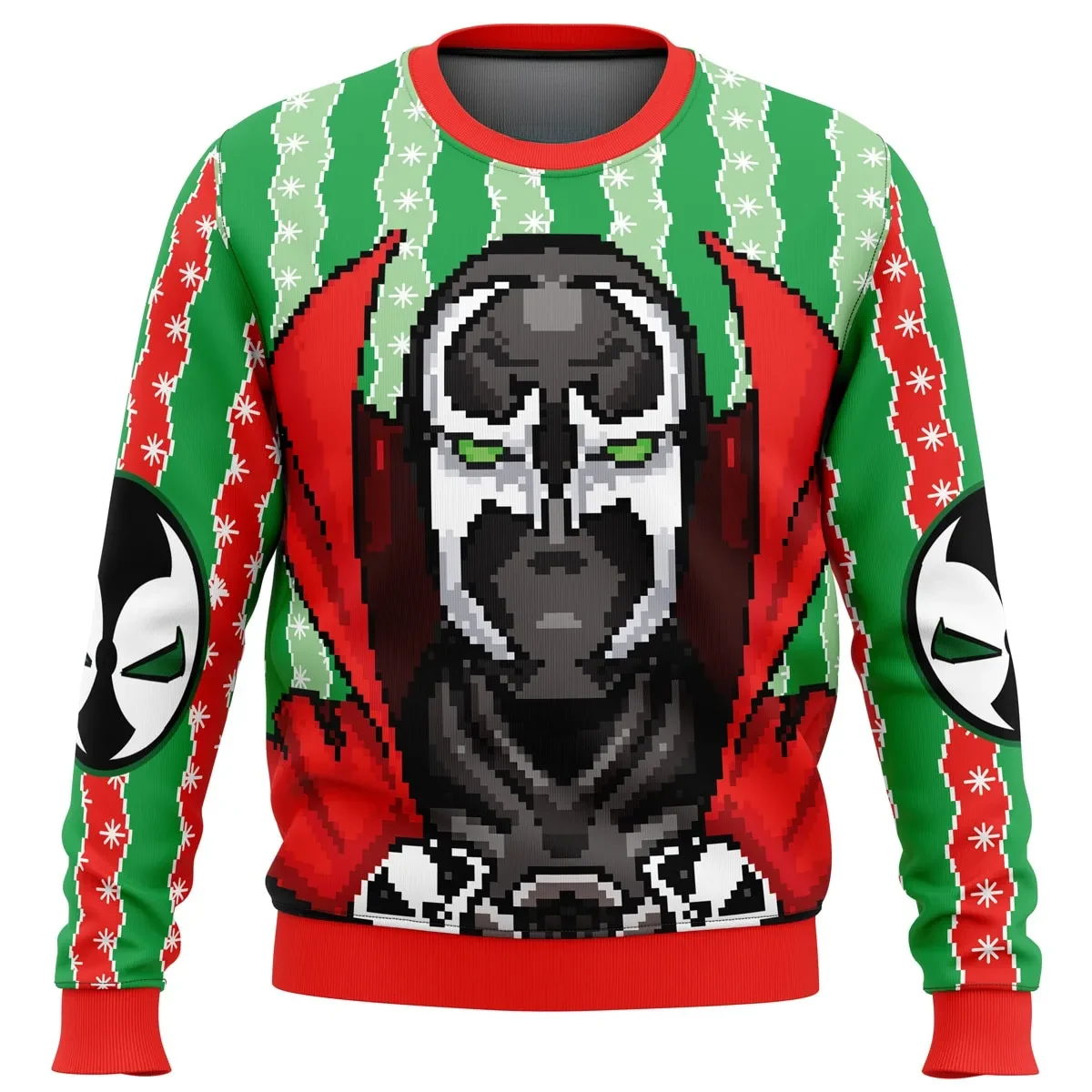Spawn Ugly Christmas Sweater, Spawn Comic Holiday Sweater, Pixel Art Hellspawn with Red Cape, Superhero Xmas Gift, Unisex Sweatshirt