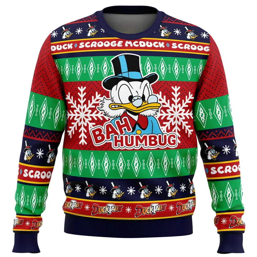 Bah Humbug Scrooge McDuck DuckTales Ugly Christmas Sweater, Disney Cartoon Holiday Sweater, Funny Grumpy Xmas Gift for Classic Cartoon Fans