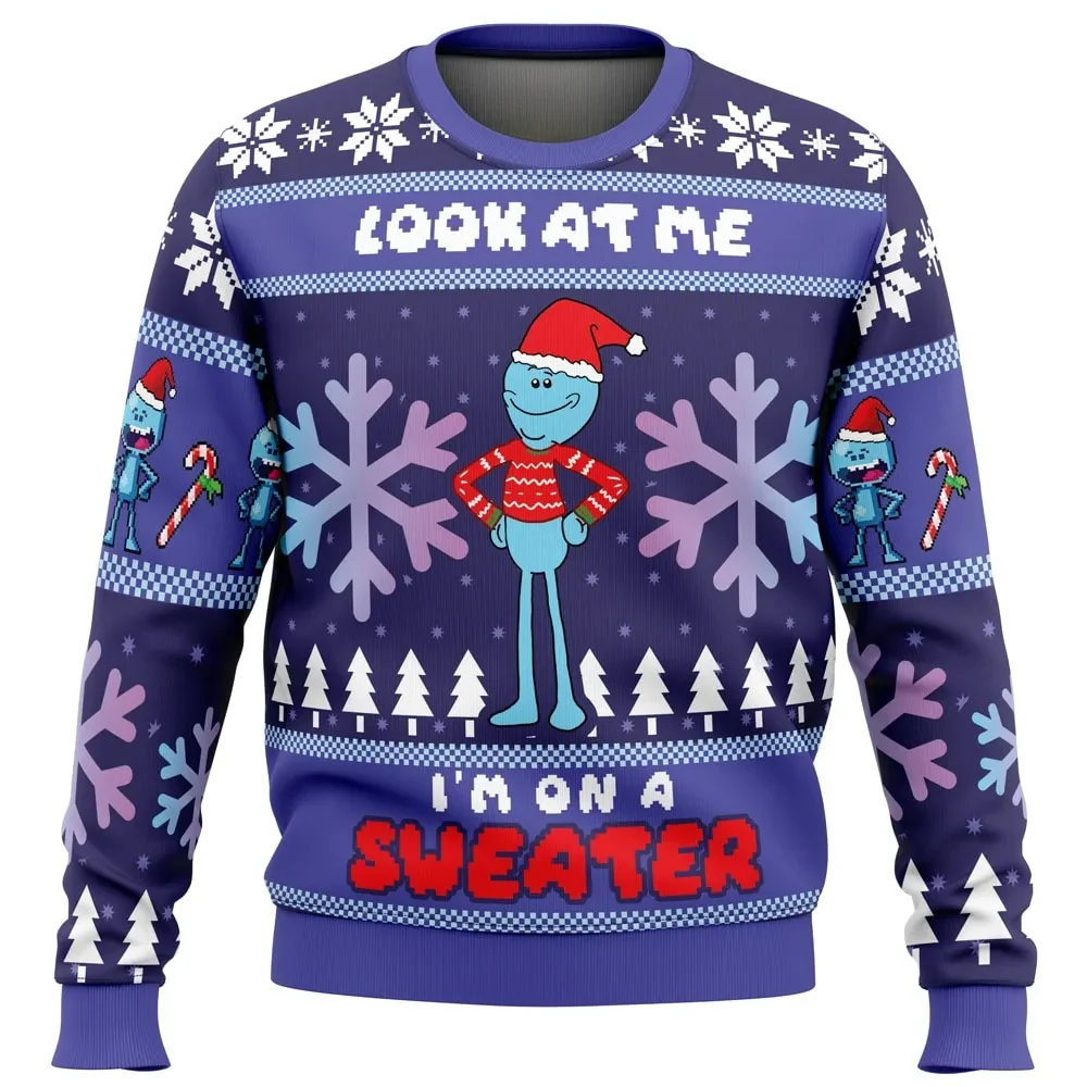 Look at Me Mr. Meeseeks Ugly Christmas Sweater, Rick and Morty Holiday Sweater, I'm on a Sweater Funny Cartoon Xmas Gift for Fans