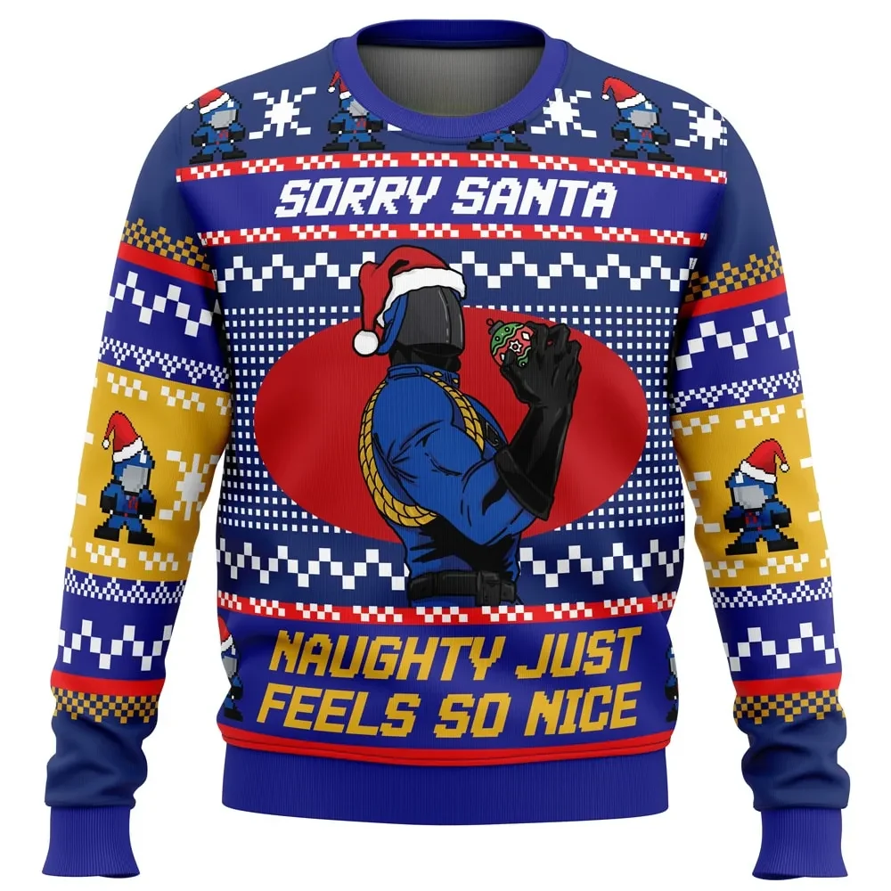Sorry Santa Naughty Just Feels So Nice Cobra Commander Ugly Christmas Sweater, GI Joe 80s Holiday Sweater, Unisex All Over Print Xmas Jumper