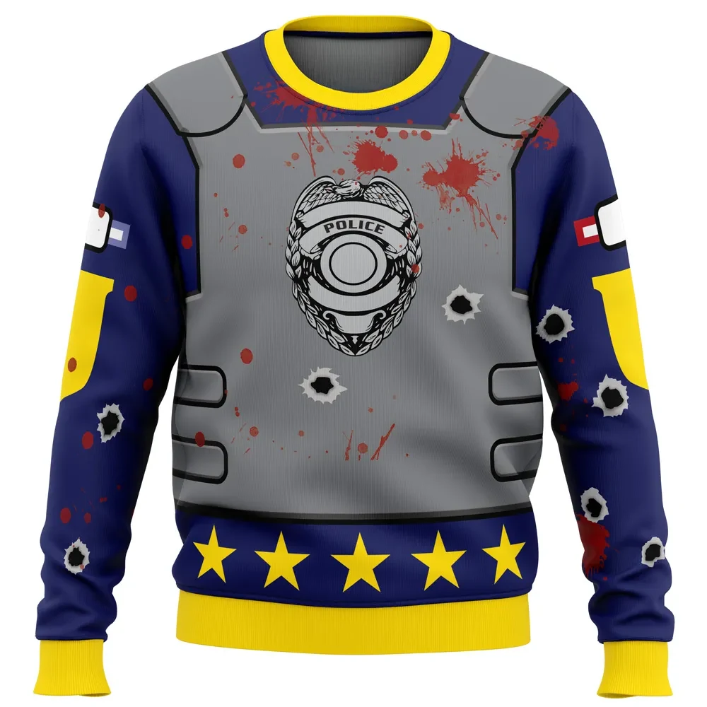 David Tapp Wary Greetings Dead by Daylight Ugly Christmas Sweater, Police Vest Horror Gamer Holiday Sweater, All Over Print Xmas Sweater