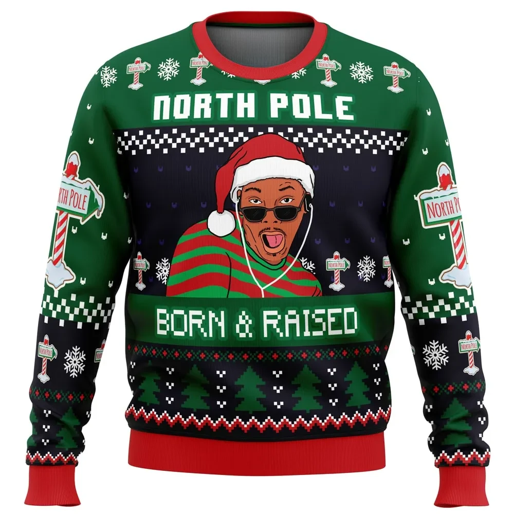 North Pole Born and Raised Fresh Prince of Bel-Air Ugly Christmas Sweater, 90s TV Holiday Sweater, Funny Unisex Xmas Party Gift, Pullover