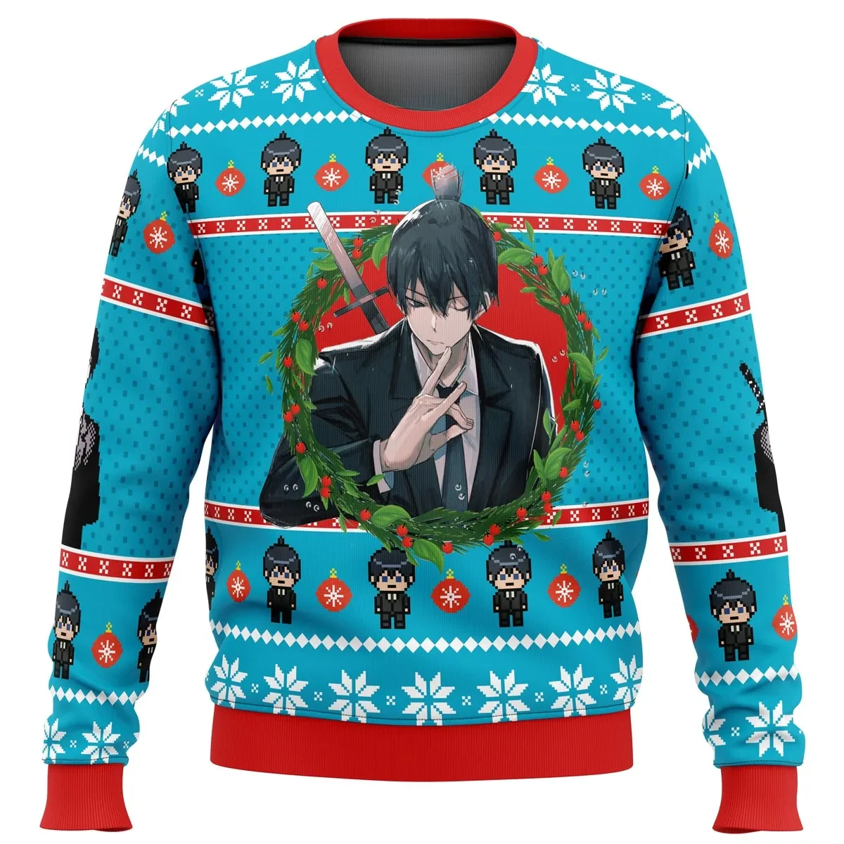 Aki Hayakawa Chainsaw Man Ugly Christmas Sweater, Chainsaw Man Anime Holiday Sweater, Devil Hunter Anime Xmas Gift for Manga Fans