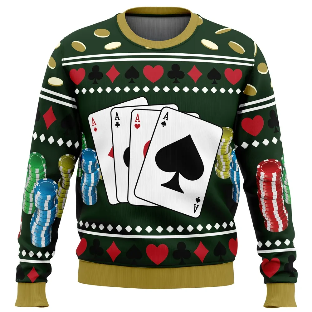 Ace Visconti Four Pips Dead by Daylight Ugly Christmas Sweater, DBD Survivor Poker Holiday Sweater, Unisex Gamer Xmas Gift for Horror Fans