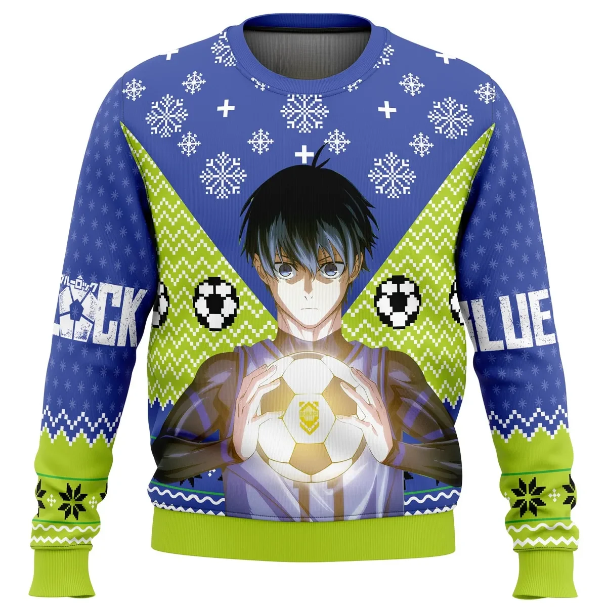 Isagi Yoichi Blue Lock Ugly Christmas Sweater, Blue Lock Anime Holiday Sweater, Soccer Anime Xmas Gift, Unisex All Over Print Sweatshirt