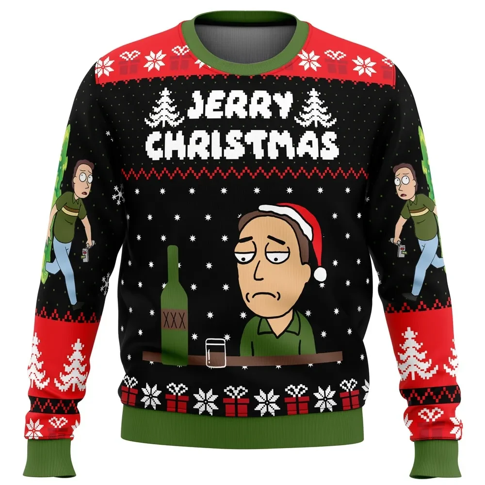 Jerry Christmas Ugly Christmas Sweater, Rick and Morty Jerry Smith Holiday Sweater, Santa Hat Jerry Funny Cartoon Xmas Gift for Fans
