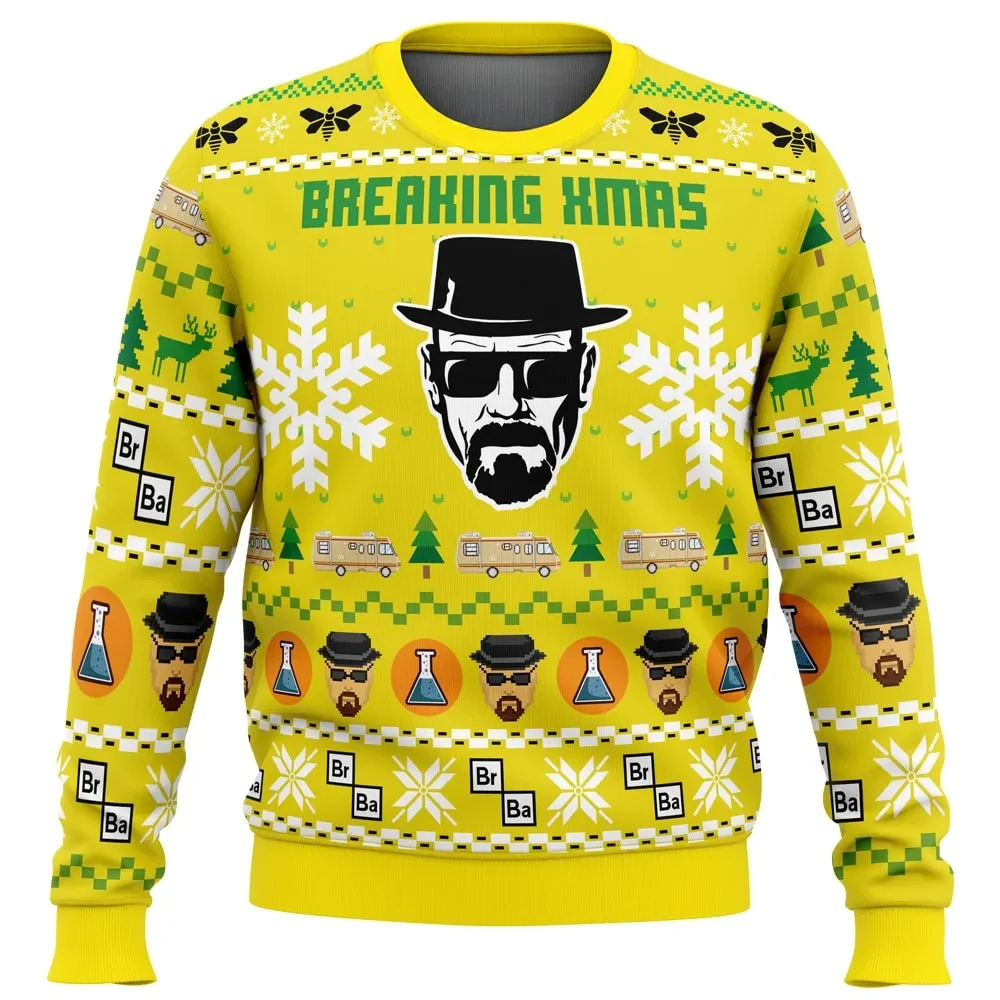 Breaking Xmas Breaking Bad Ugly Christmas Sweater, Heisenberg Holiday Sweatshirt, TV Show Xmas Gift for Walter White Fans, Unisex Print