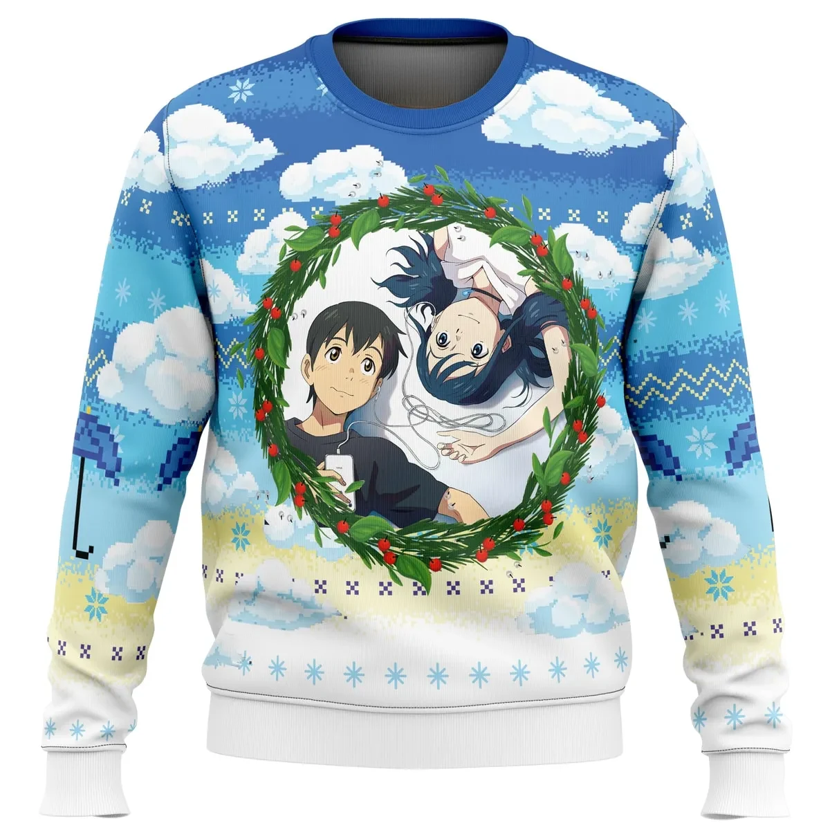 Weathering With You Ugly Christmas Sweater, Tenki no Ko Holiday Sweatshirt, Hodaka and Hina Anime Movie Xmas Gift for Fans, Unisex Print