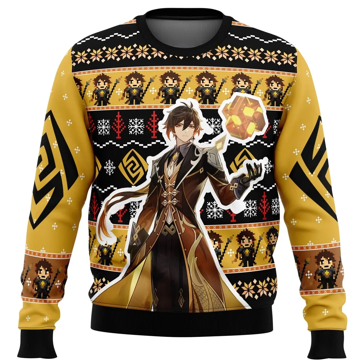 Zhongli Genshin Impact Ugly Christmas Sweater, Genshin Holiday Sweater, Geo Archon Gamer Xmas Gift, Unisex All Over Print Sweatshirt