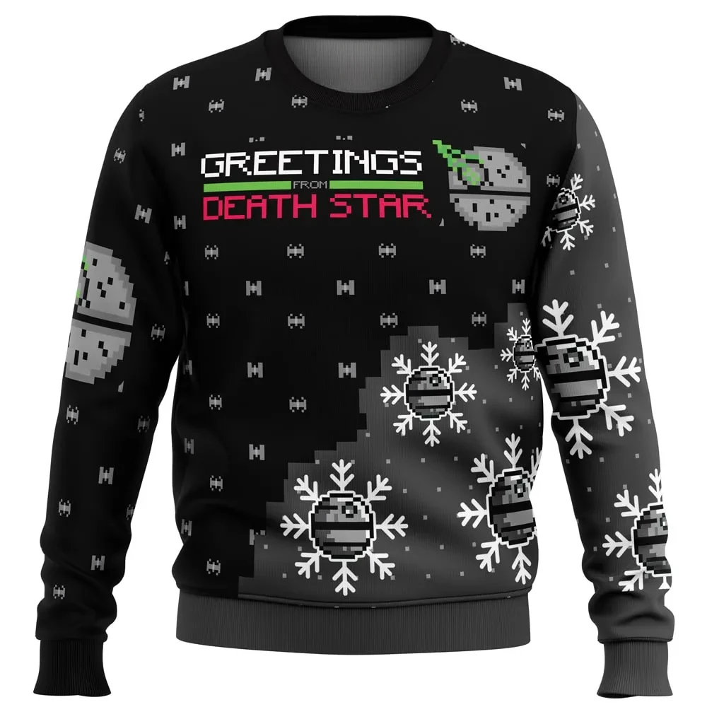 Greetings from Death Star Star Wars Ugly Christmas Sweater, Star Wars Holiday Sweater, Pixel TIE Fighter Snowflakes, Movie Xmas Gift
