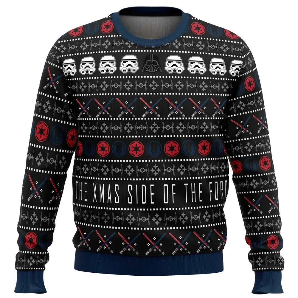 The Xmas Side of the Force Star Wars Ugly Christmas Sweater, Stormtrooper Darth Vader Movie Holiday Sweater, Unisex All Over Print Jumper