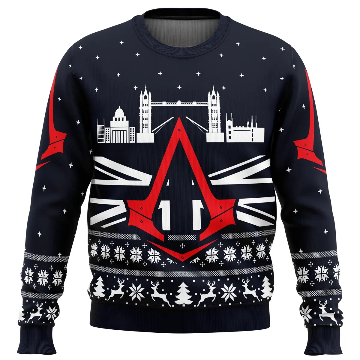 Assassin's Creed London Bridge Ugly Christmas Sweater, Assassin's Creed Syndicate Gamer Holiday Sweater, Unisex All Over Print Xmas Jumper