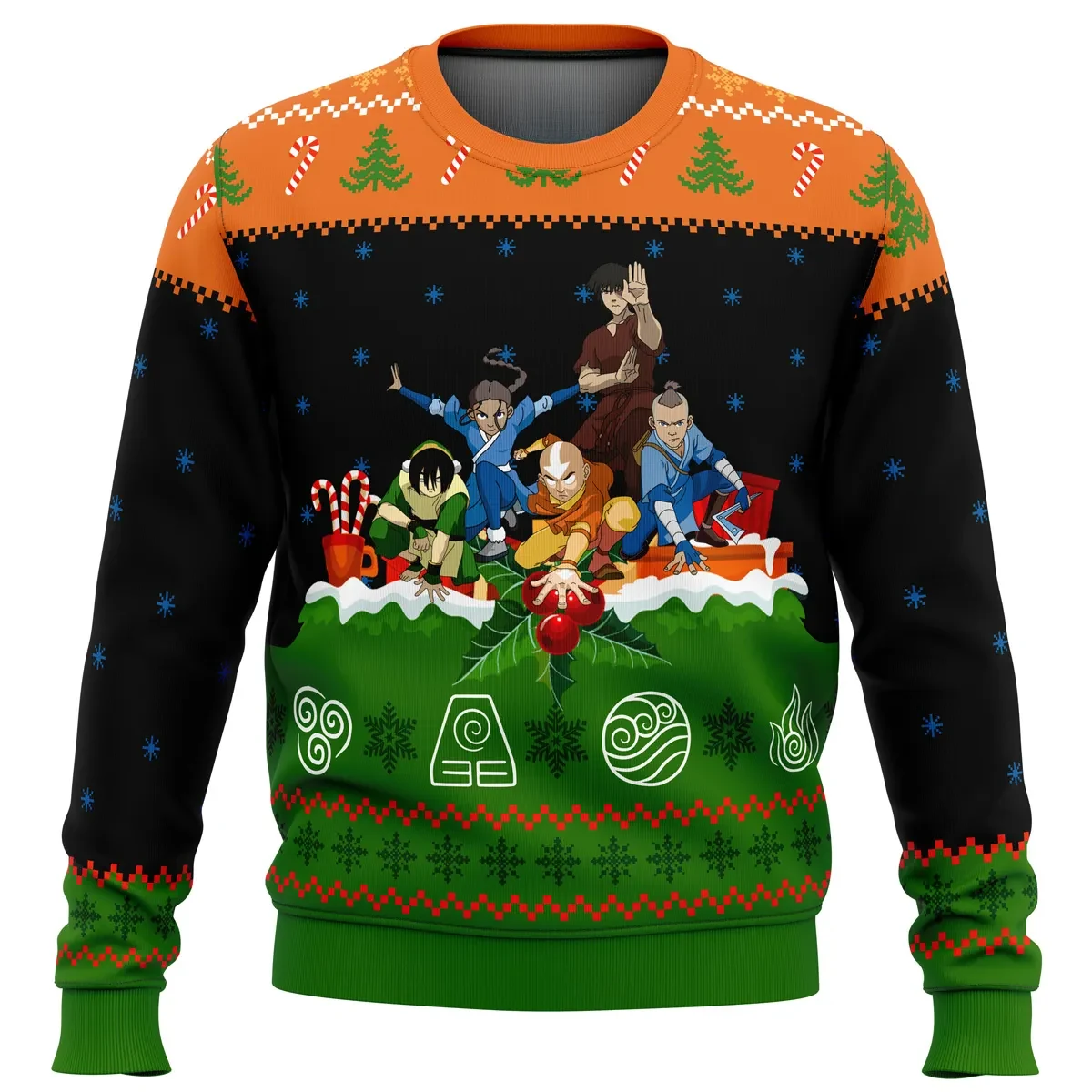 Avatar the Last Airbender On the Chimney Top Ugly Christmas Sweater, Aang Holiday Sweater, Team Avatar Anime Xmas Gift, Unisex Sweatshirt
