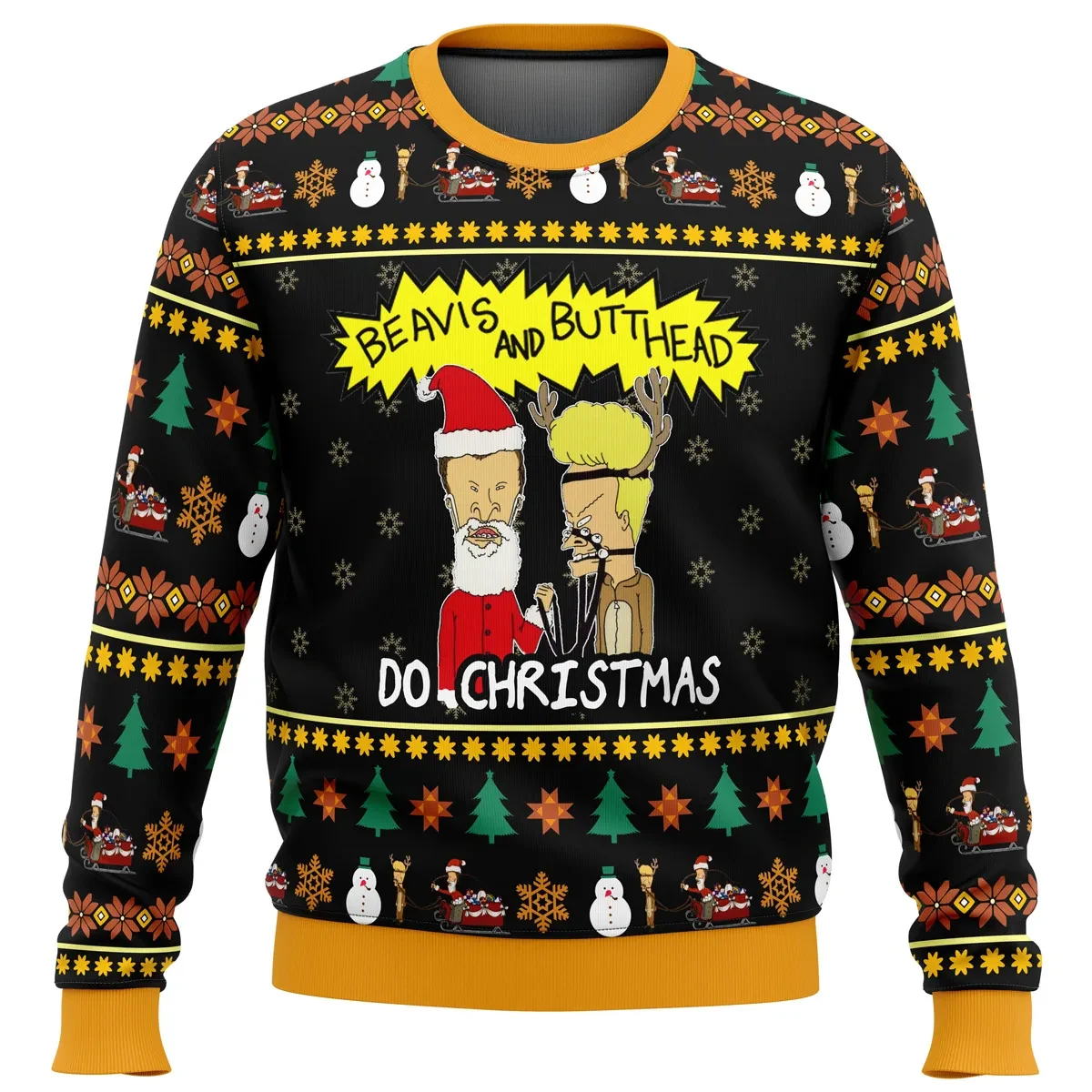 Beavis and Butthead Do Christmas Ugly Christmas Sweater, 90s Cartoon Holiday Sweater, Santa and Reindeer Funny Xmas Sweatshirt, Xmas Gift