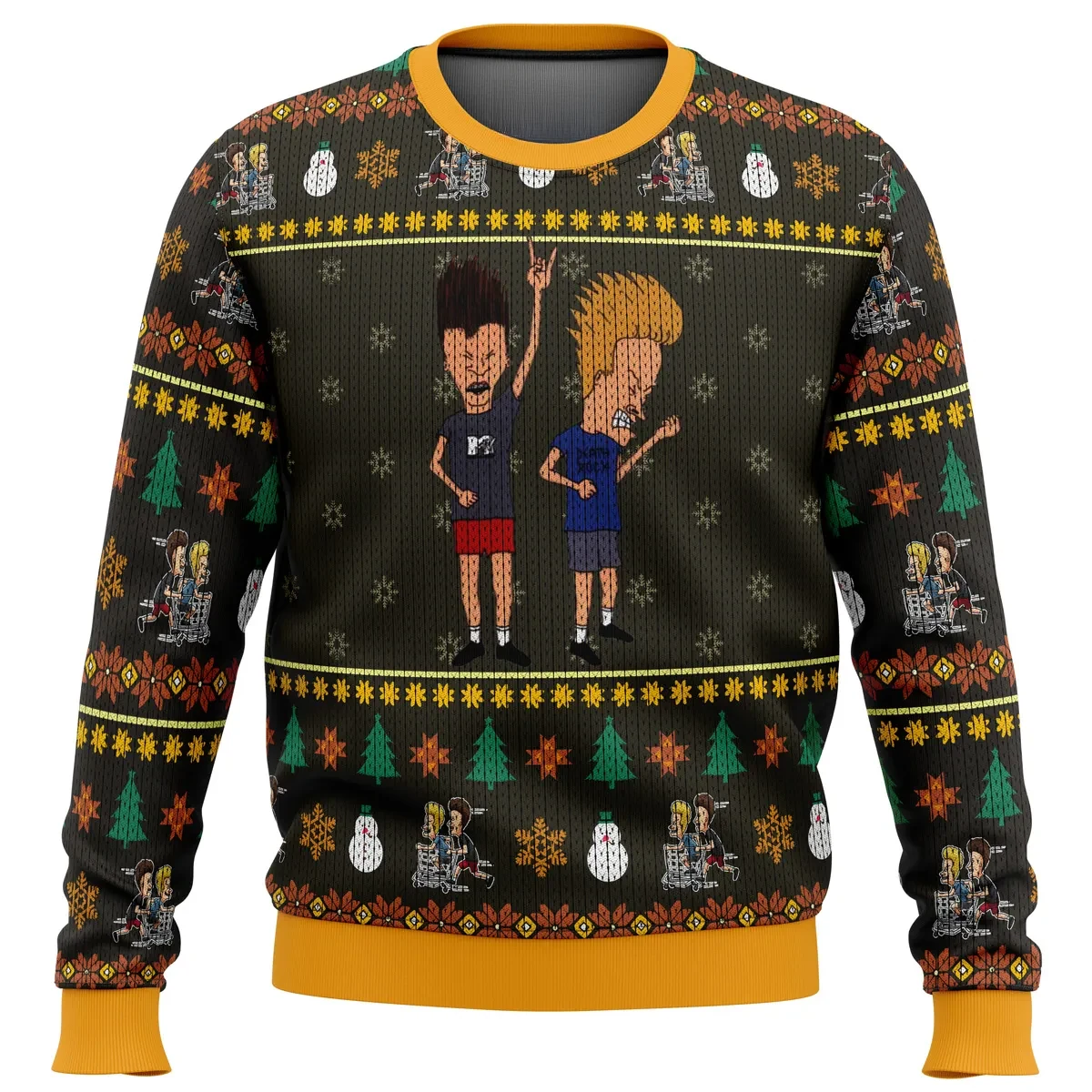 Beavis and Butthead Rock On Ugly Christmas Sweater, Beavis and Butt-Head Holiday Sweater, Retro Cartoon Xmas Gift, Unisex All Over Print Top