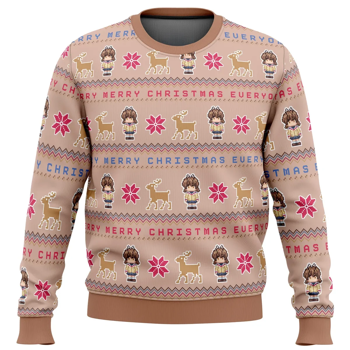 Clannad Merry Christmas Furukawa Nagisa Ugly Christmas Sweater, Clannad Chibi Reindeer Holiday Sweatshirt, Unisex Anime Xmas Gift for Fans