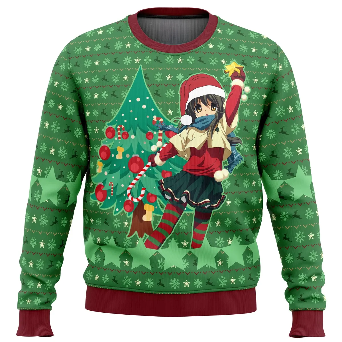Clannad Wish Upon a Star This Christmas Ugly Christmas Sweater, Santa Hat Anime Girl Holiday Sweater, Anime Xmas Gift for Visual Novel Fans