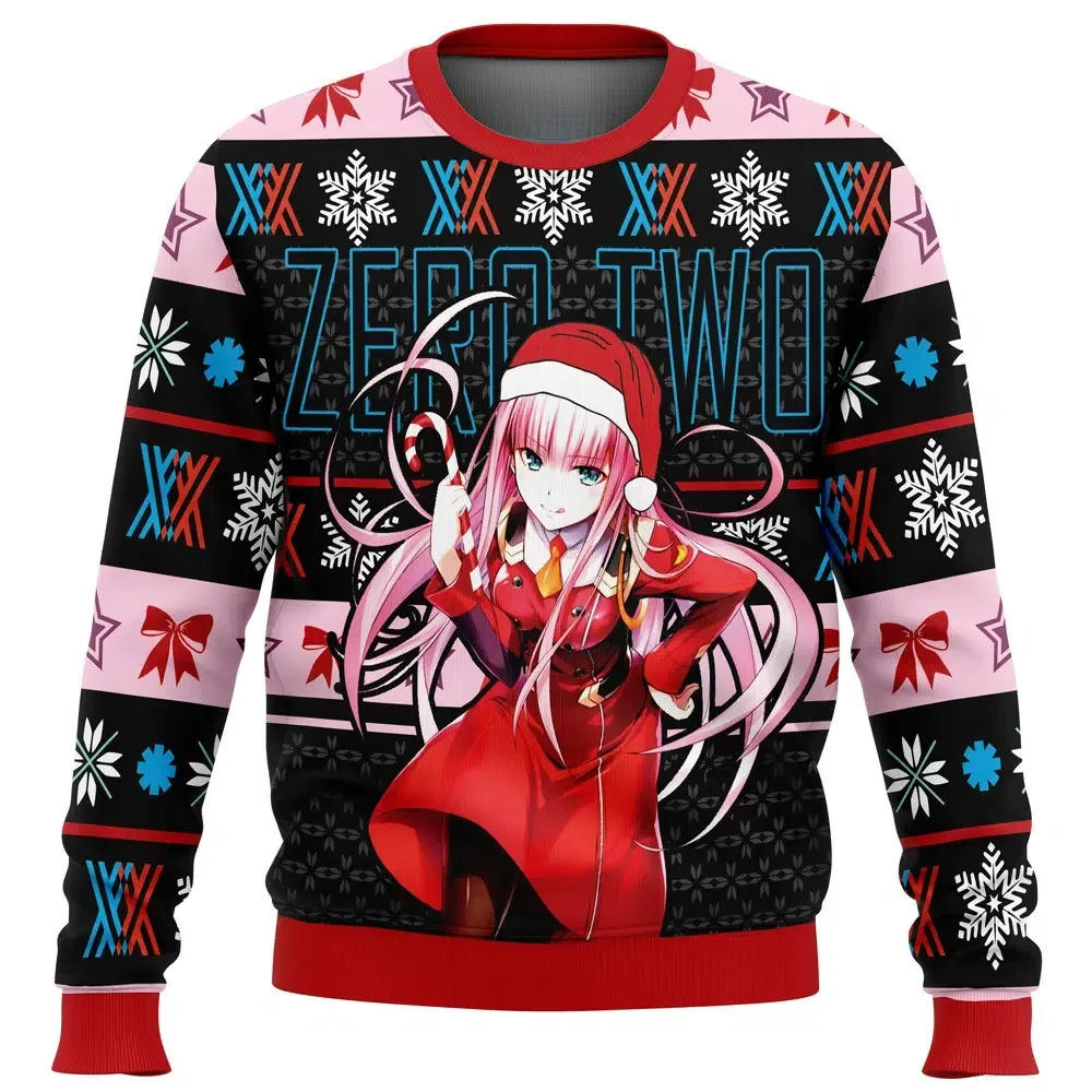 Darling in the Franxx Zero Two Ugly Christmas Sweater, Santa Zero Two Holiday Sweater, Unisex All Over Print Xmas Sweatshirt, Anime Gift for Fans