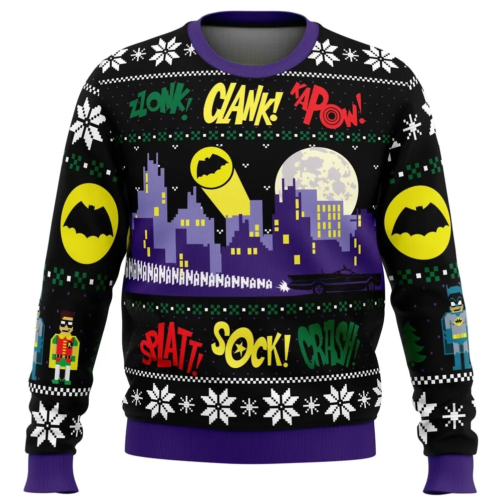 Nananana Christmas Batman Ugly Christmas Sweater, Classic 1960s TV Batman and Robin Holiday Sweater, DC Superhero Xmas Gift for Fans