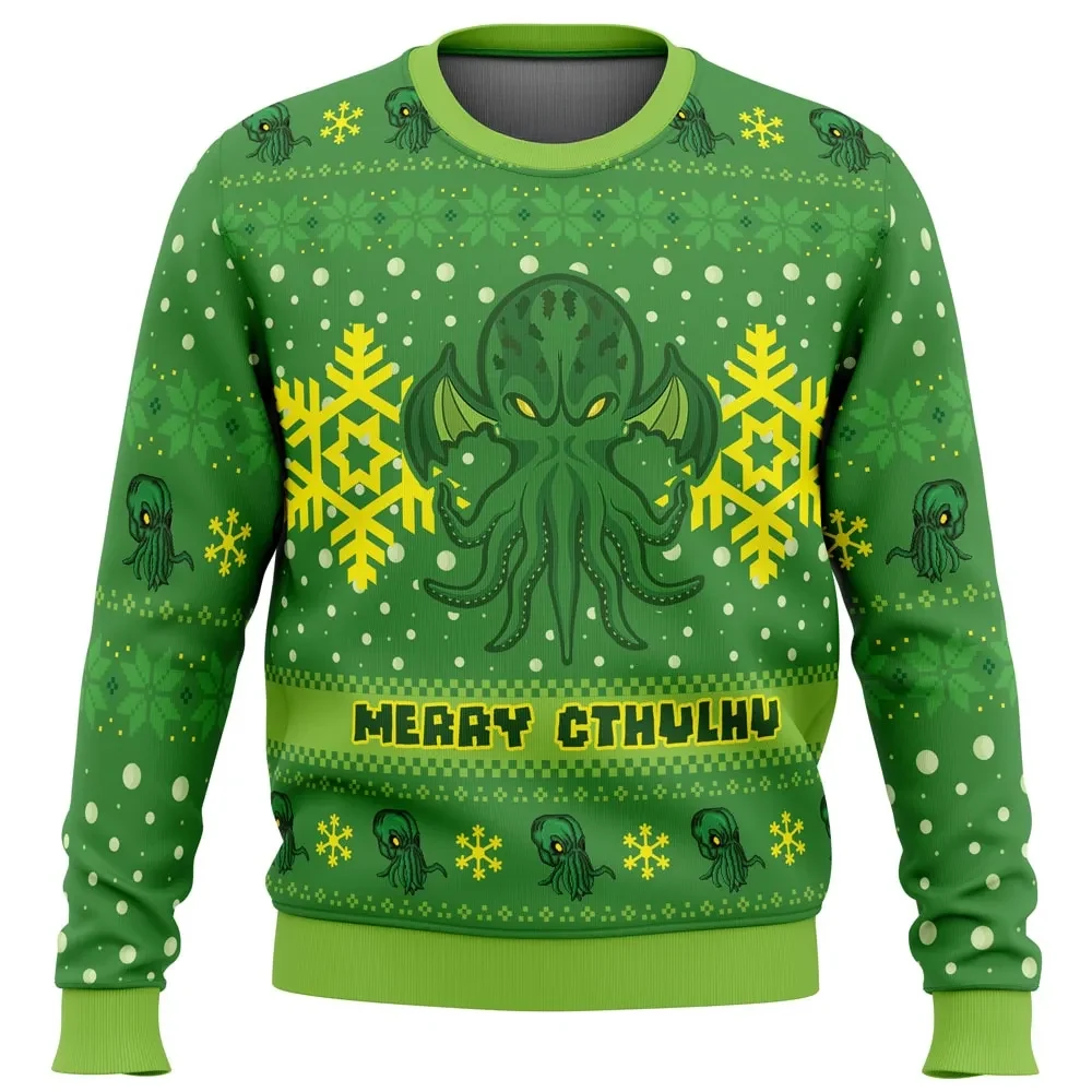 Merry Cthulhu Ugly Christmas Sweater, Lovecraft Cthulhu Holiday Sweater, Green Tentacled Elder God Design, Horror Xmas Gift for Mythos Fans