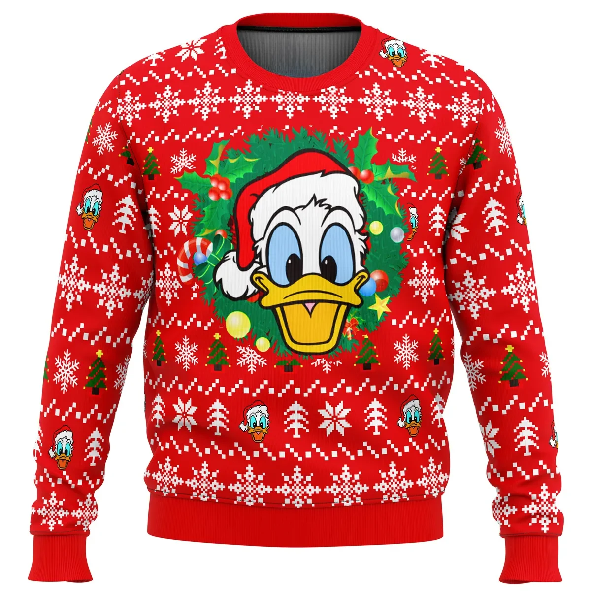 Donald Duck Christmas Head Ugly Christmas Sweater, Disney Donald Santa Hat Holiday Sweatshirt, Classic Cartoon Xmas Gift for Fans