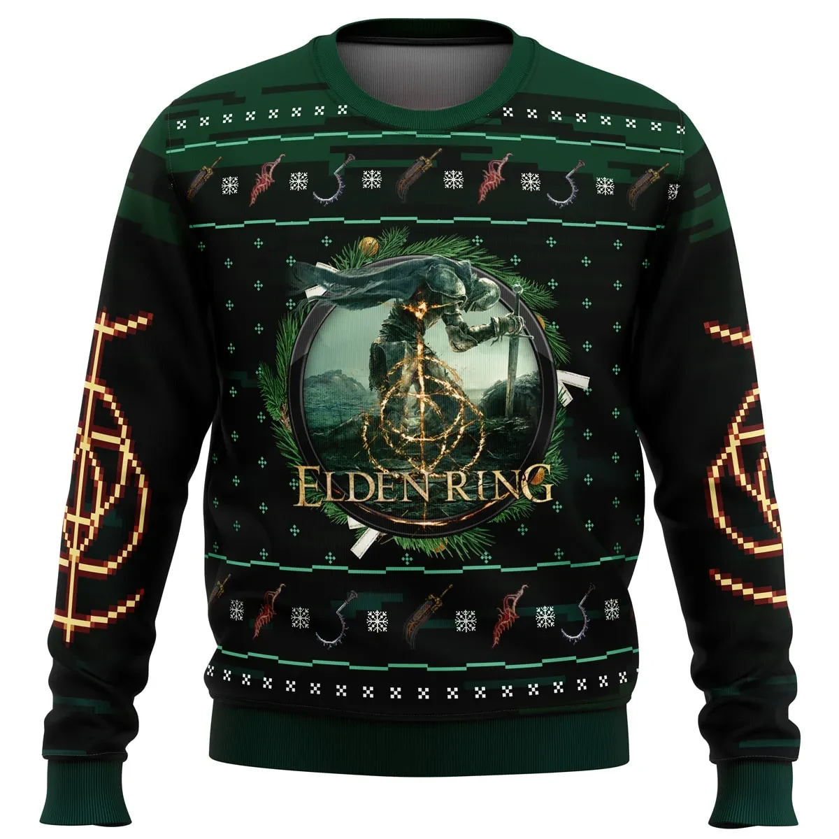 Elden Ring v2 Ugly Christmas Sweater, Elden Ring Holiday Sweater, Tarnished Wreath Fantasy RPG Gamer Xmas Gift, Unisex All Over Print Sweatshirt