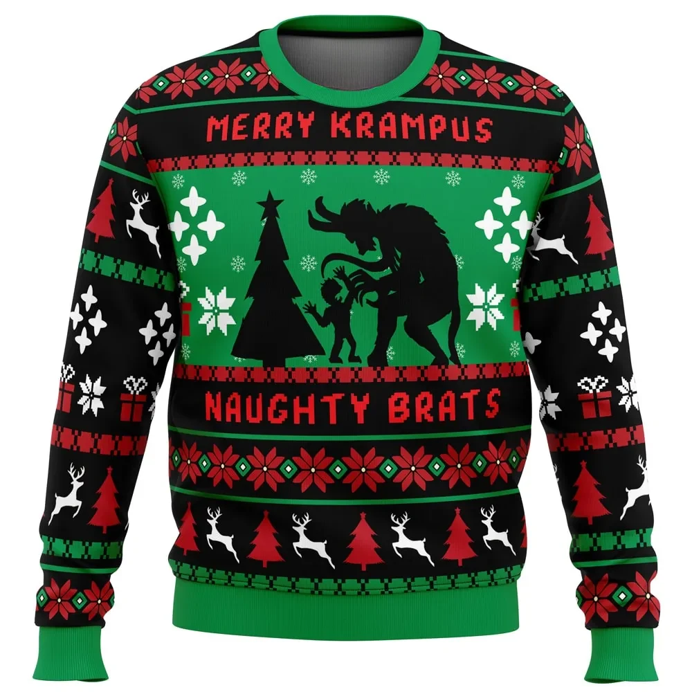 Naughty Brats Krampus Ugly Christmas Sweater, Merry Krampus Horror Holiday Sweater, Dark Folklore Xmas Gift, Unisex All Over Print Sweatshirt