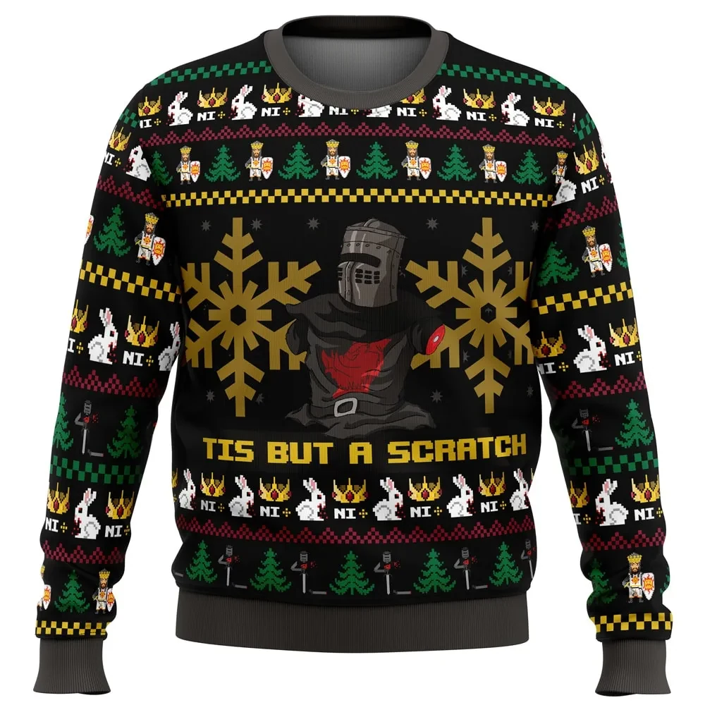 I'll Bite Ya Legs Off Monty Python Black Knight Ugly Christmas Sweater, Tis But a Scratch Holiday Sweater, Funny Movie Xmas Jumper