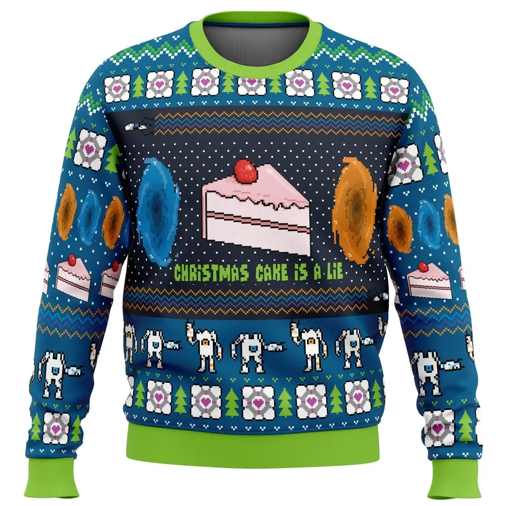 The Christmas Cake Is a Lie Portal 2 Ugly Christmas Sweater, Portal Gamer Holiday Sweater, Companion Cube Video Game Xmas Jumper