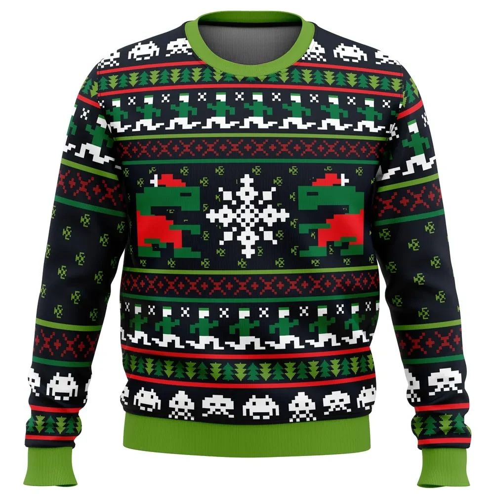 Games of Christmas Past Atari Games Ugly Christmas Sweater, Retro Video Game Holiday Sweatshirt, Pixel Dinosaur Gamer Xmas Gift