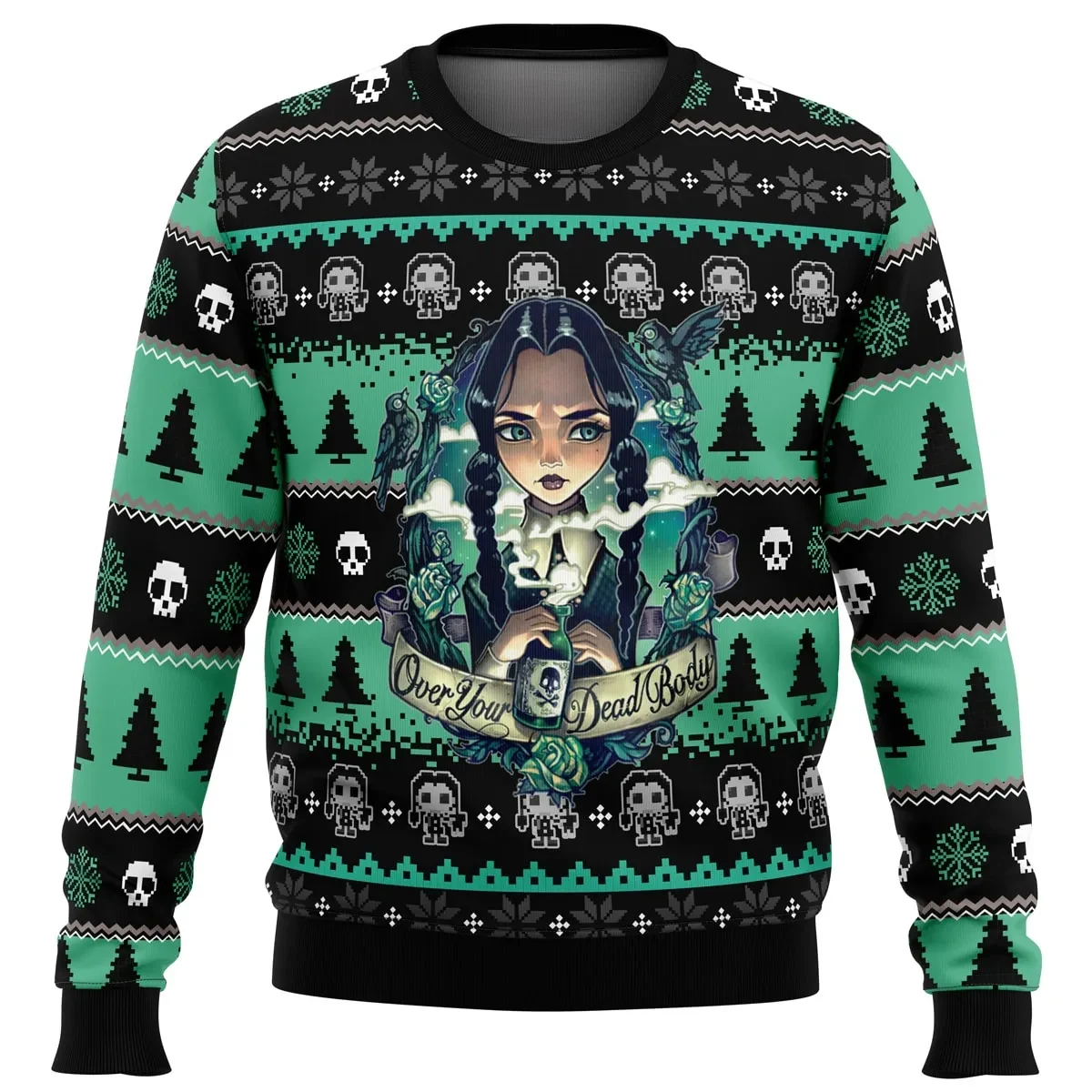 Wednesday Addams Over Your Dead Body Ugly Christmas Sweater, Addams Family Holiday Sweater, Gothic Xmas Gift, Unisex Spooky Sweatshirt
