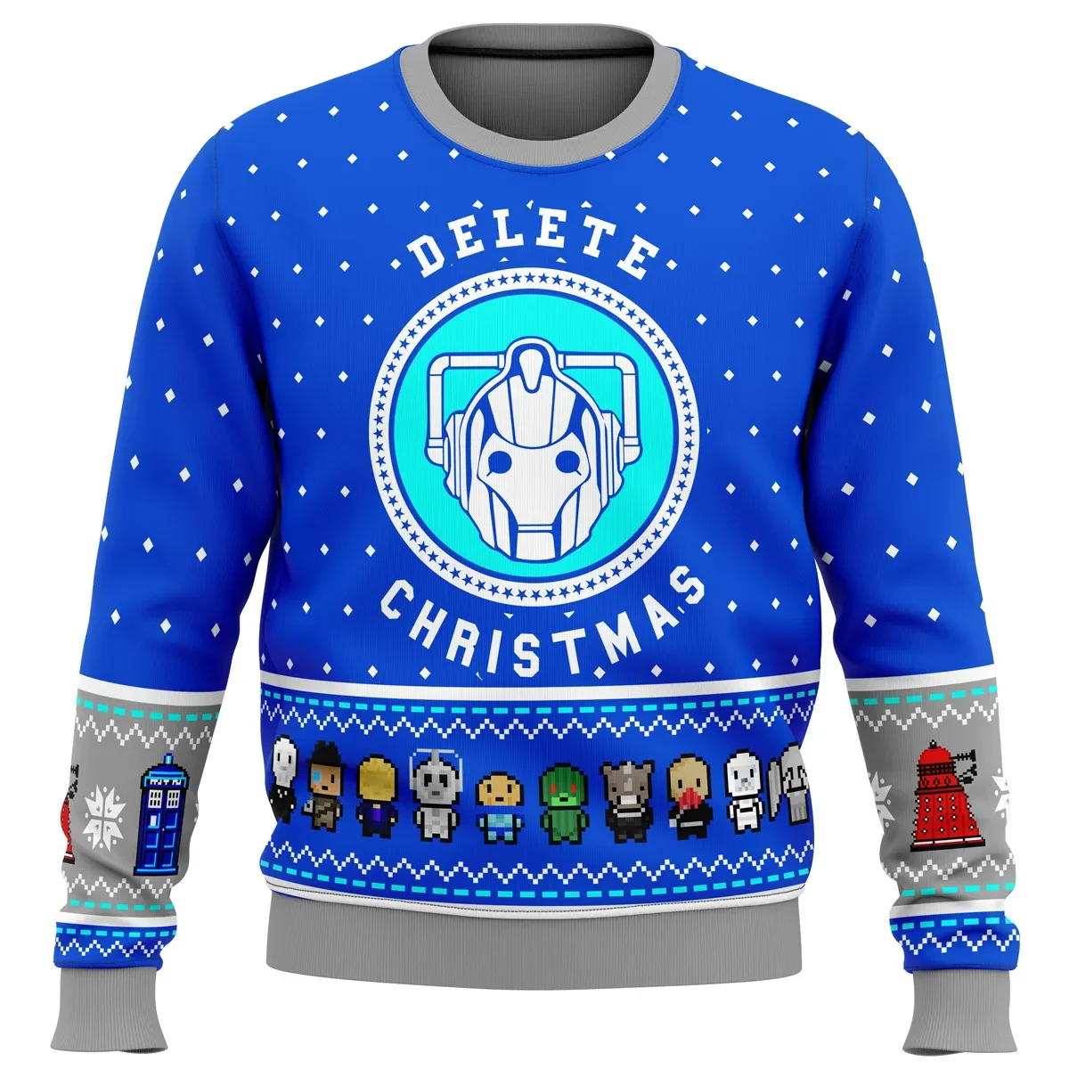 Doctor Who Dalek Cyberman Delete Christmas Ugly Christmas Sweater, Doctor Who TARDIS Holiday Sweatshirt, Unisex Sci-Fi TV Xmas Gift