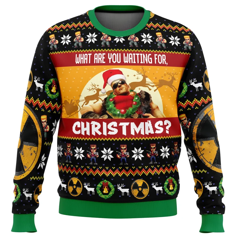 Duke Nukem Ugly Christmas Sweater, What Are You Waiting For Christmas Holiday Sweater, Retro 90s Gamer Xmas Gift, Unisex Party Sweatshirt