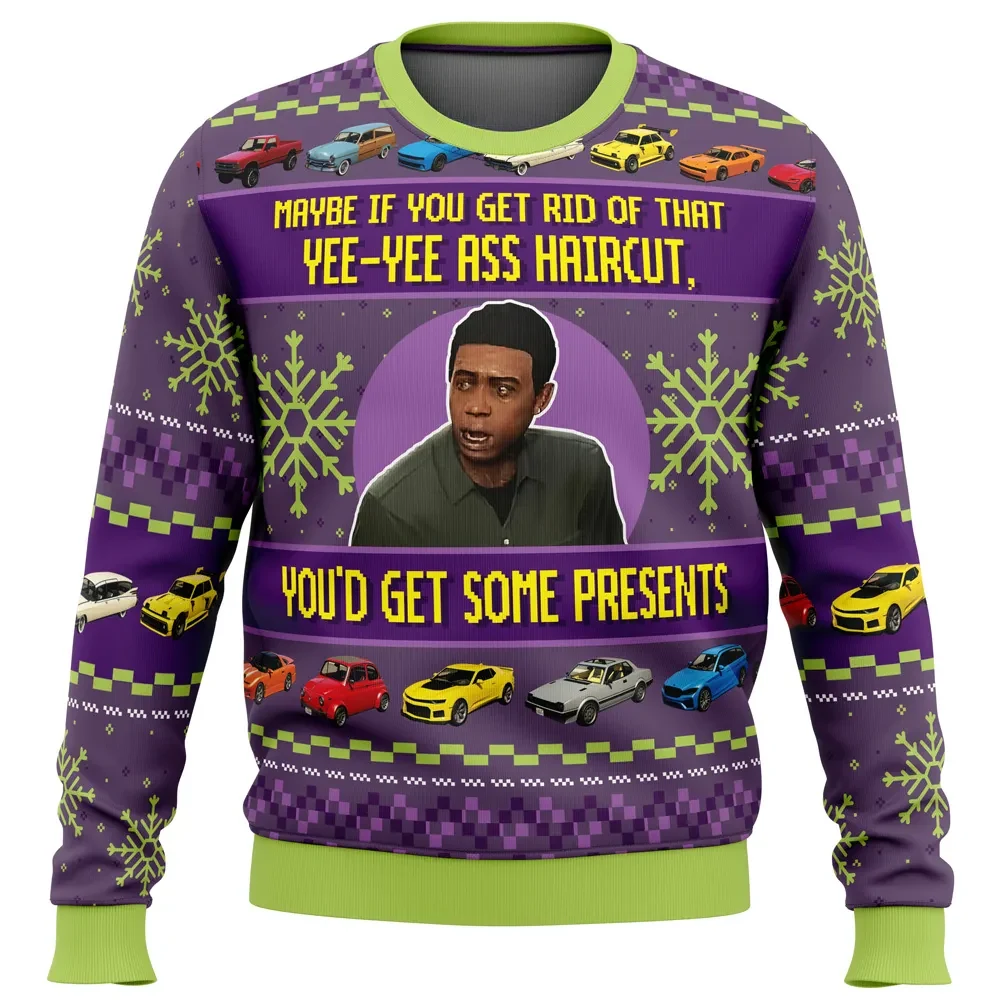 Yee Yee Ass Haircut Lamar Ugly Christmas Sweater, Grand Theft Auto V GTA Holiday Sweater, Funny Gamer Xmas Gift for Video Game Fans