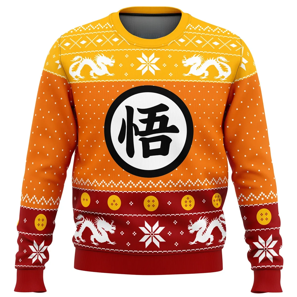 Dragon Ball Z Goku Kanji Symbol Ugly Christmas Sweater, DBZ Holiday Sweater, White Dragon and Dragon Balls Anime Xmas Gift for Saiyan Fans