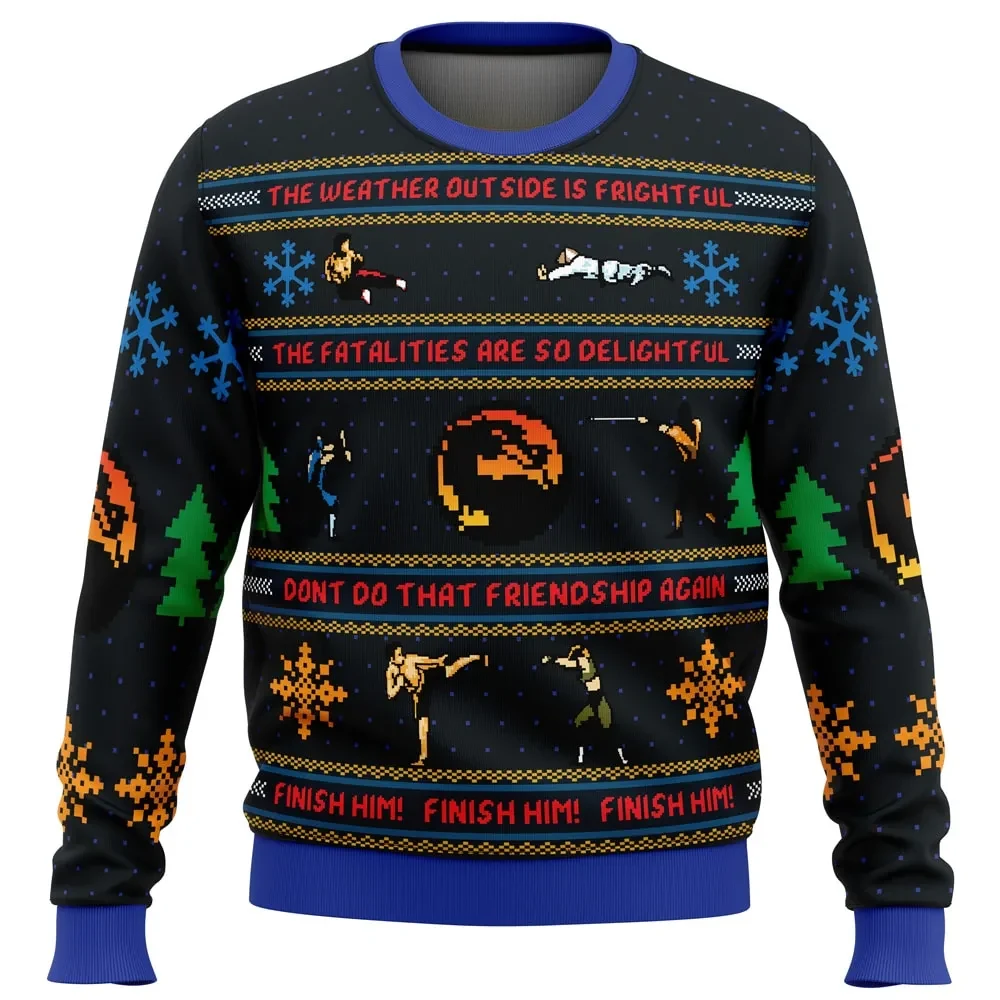 Finish Him Mortal Kombat Ugly Christmas Sweater, Fatalities So Delightful Retro Pixel Holiday Sweatshirt, Unisex Gamer Xmas Gift