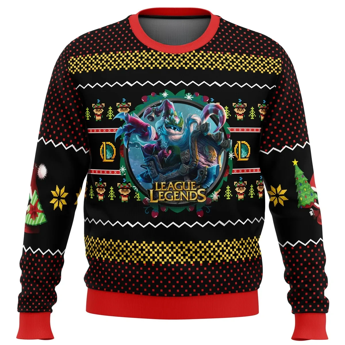 League of Legends Ugly Christmas Sweater, LoL Champion Holiday Sweatshirt, MOBA Gamer Xmas Gift, Unisex All Over Print Party Pullover