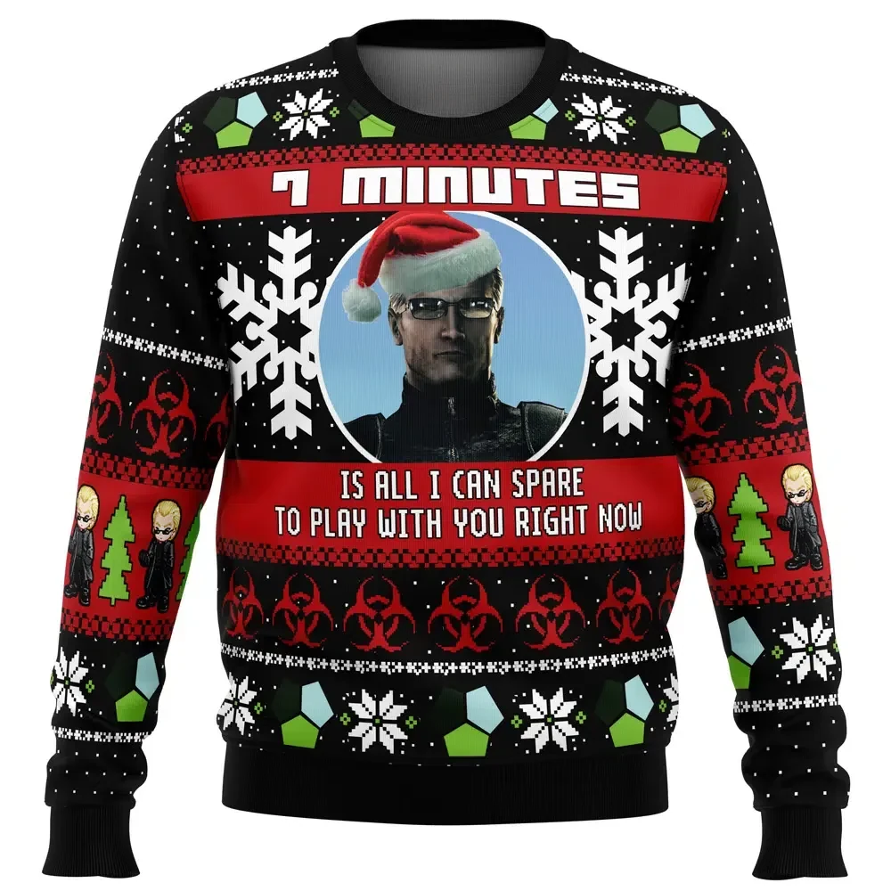7 Minutes Albert Wesker Resident Evil Ugly Christmas Sweater, Funny Gamer Holiday Sweatshirt, Unisex Survival Horror Xmas Gift for Gamers