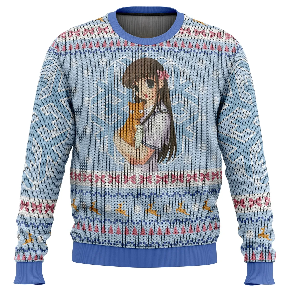 Fruits Basket Tooru Honda Ugly Christmas Sweater, Tohru Hugging Kyo Cat Anime Holiday Sweatshirt, Unisex Xmas Gift for Shoujo Fans
