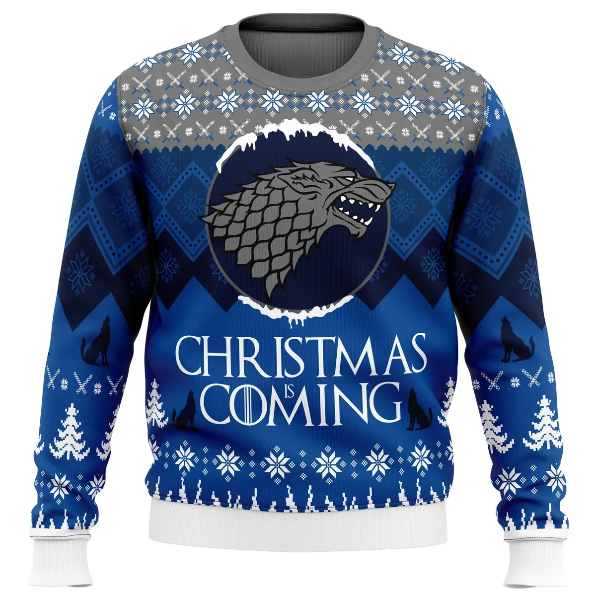 Game of Thrones Christmas Is Coming Ugly Christmas Sweater, House Stark Direwolf Holiday Sweater, TV Show Xmas Jumper