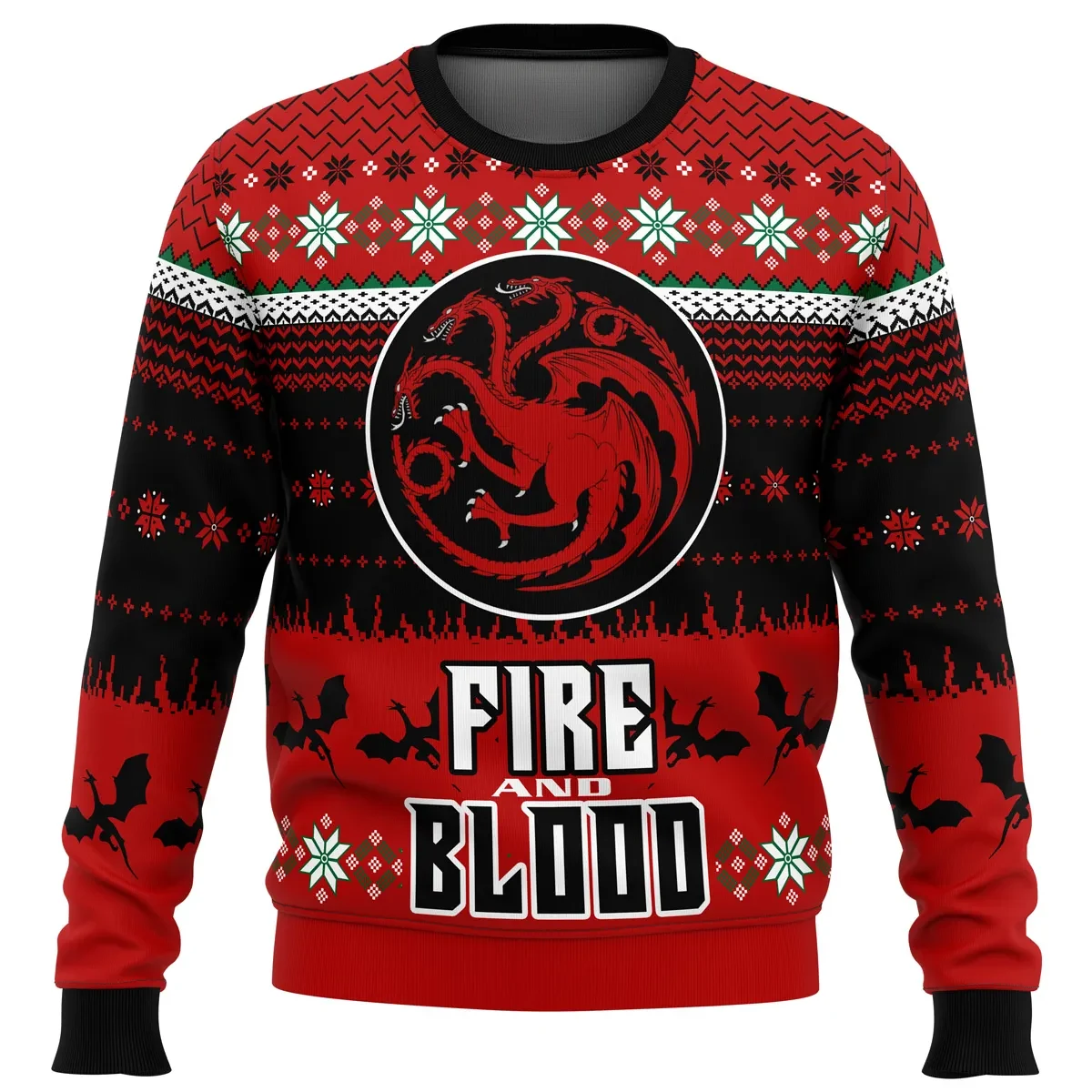 Game of Thrones Fire and Blood Ugly Christmas Sweater, House Targaryen Holiday Sweater, TV Series Xmas Gift, Unisex Dragon Sigil Sweatshirt