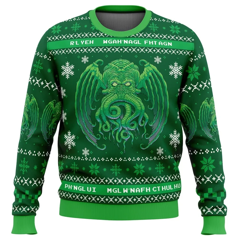 Cthulhu Cultist Ugly Christmas Sweater, Lovecraft Ph'nglui R'lyeh Chant Holiday Sweater, Cosmic Horror Xmas Gift for Mythos Fans