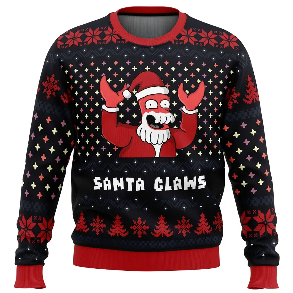 Santa Claws Zoidberg Futurama Ugly Christmas Sweater, Cartoon Holiday Sweater, Funny Doctor Zoidberg Santa Hat Xmas Gift for Fans