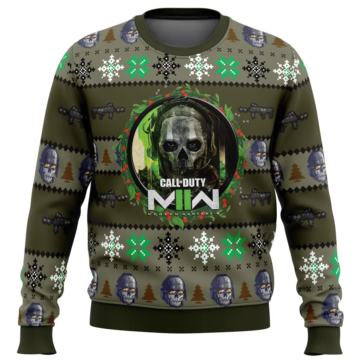 Call of Duty Modern Warfare 2 Ugly Christmas Sweater, Ghost MW2 Skull Mask Holiday Sweater, Gamer Xmas Gift for First Person Shooter Fans